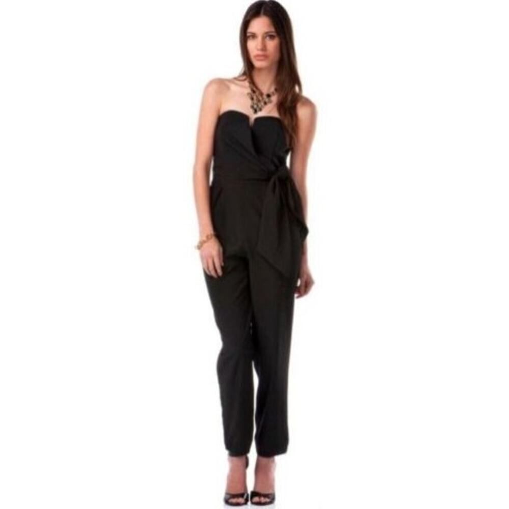 Quinn Side Bow Tier Strapless Black Jumpsuit Sz. S
